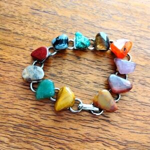 Handmade Gemstone In Multi Color Silver Bracelet